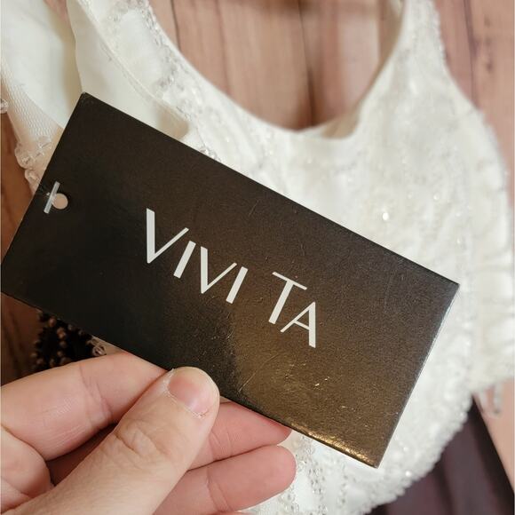 NWT Vivi Ta Ivory & Chocolate 2 Piece Gown, Style # VT2056, Sz 4 - Picture 7 of 12
